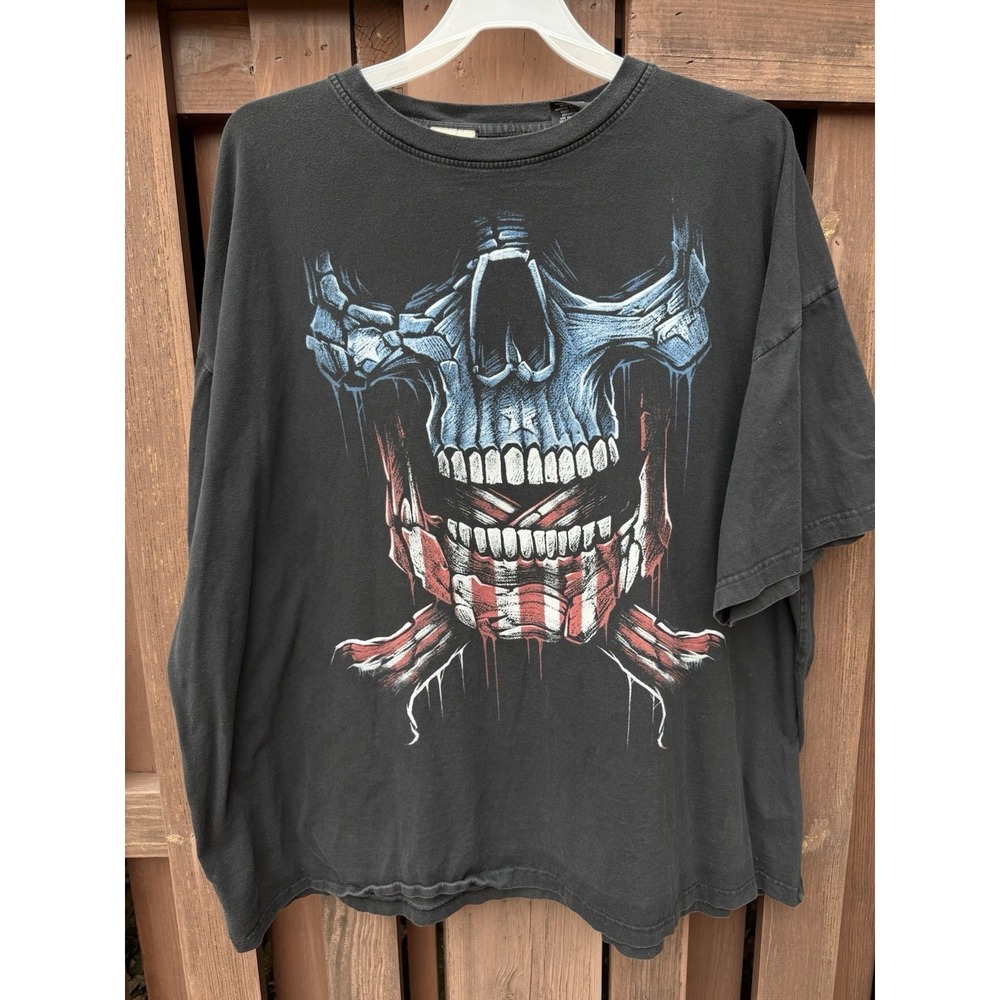 Men's T-shirt LIQUID BLUE Skull Skeleton American Flag 4XL